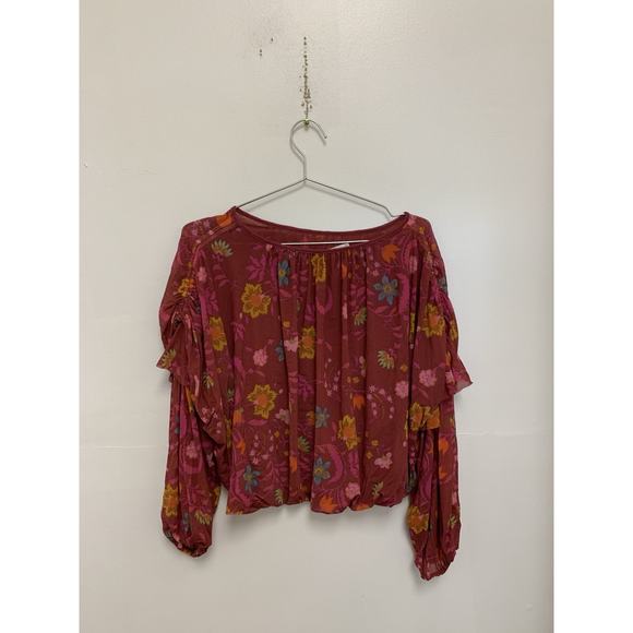 Free People Blouse Wildflower Honey XS Floral Boho Top Berry - Picture 3 of 3
